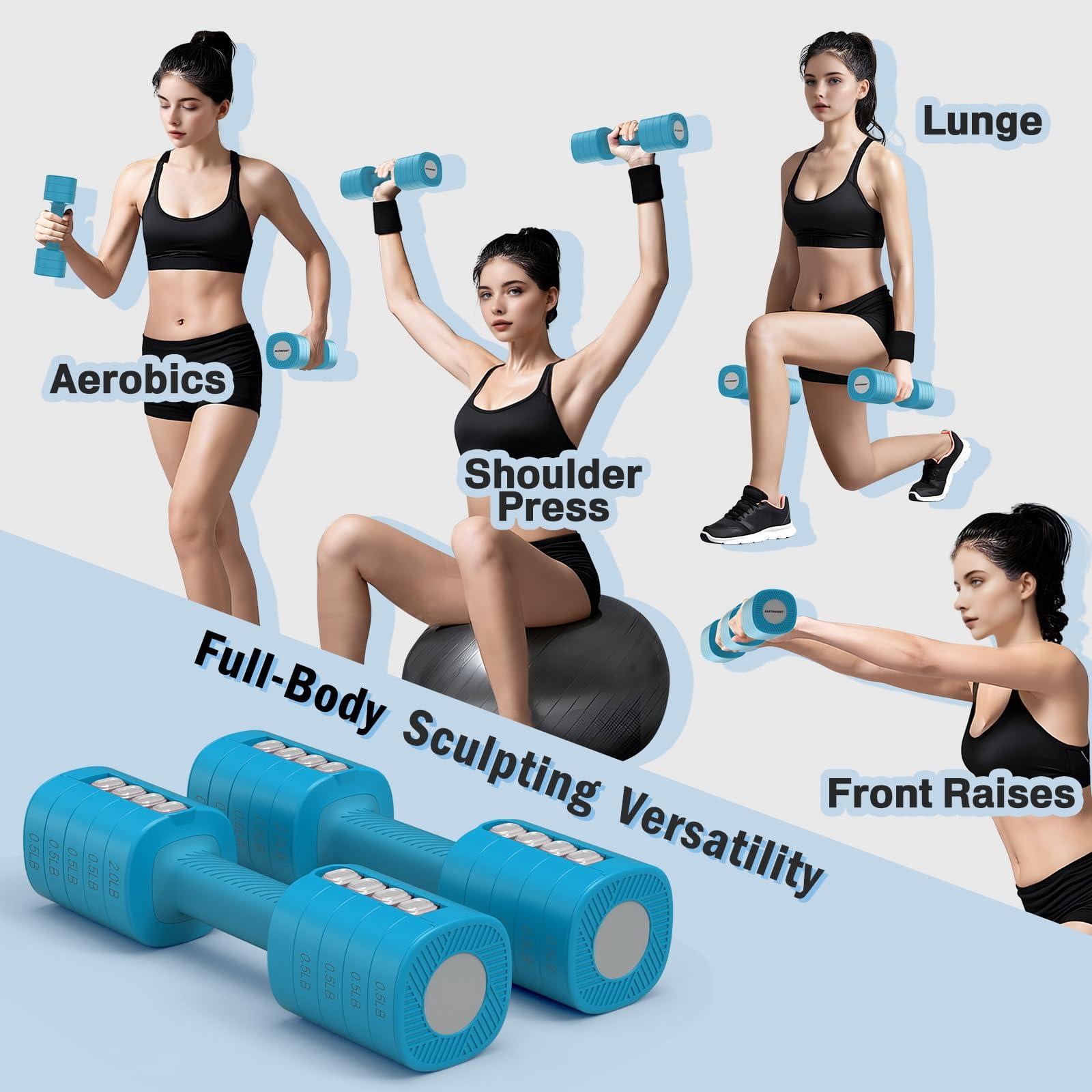 Adjustable Weight Dumbbells Set Of 2  8 In 1 Hand Weights For Women 2lb/3lb/4lb/5lb/6lb Dumbbell 12 Lbs/pair Home Office Gym Workout