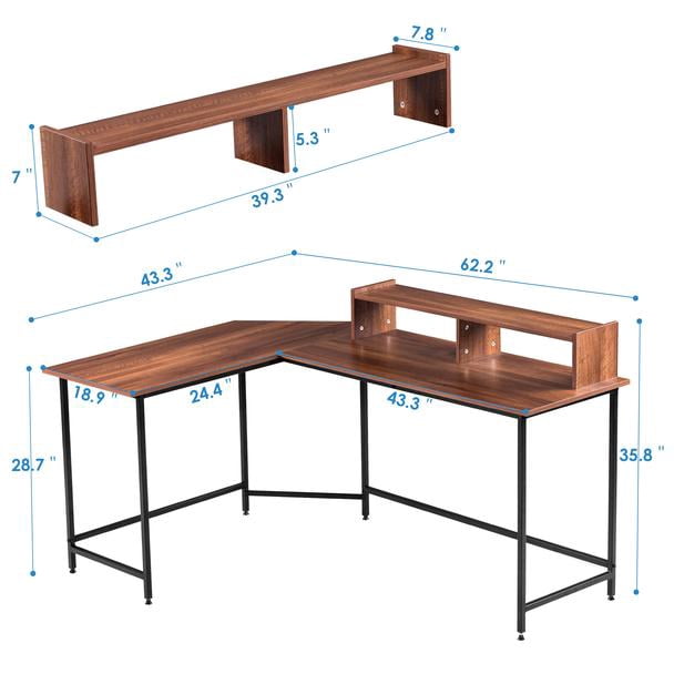 MCombo 63" L-Shaped Computer Desk with Hutch, Large Monitor Stand Desk Workstation