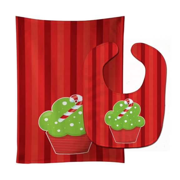 Carolines Treasures BB6814STBU Christmas Cupcake Baby Bib and Burp Cloth 11 x 18" multicolor