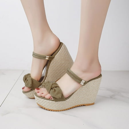 

HAOTAGS Wom en s Bowknot Bandage Sandals Wedge Sandals for Casual Summer Beach