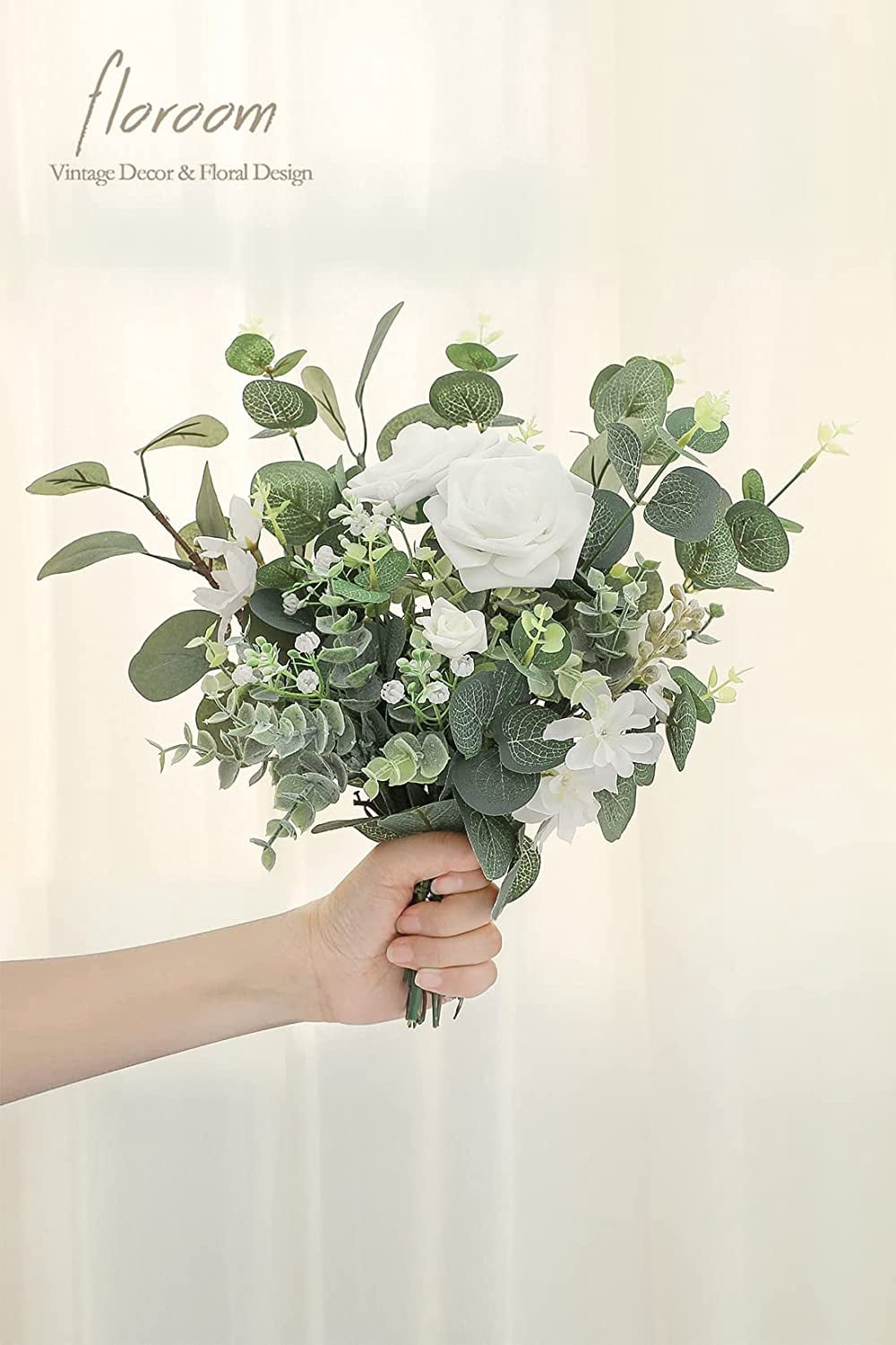 Artificial Flocked Eucalyptus Stems Faux Greenery Spray, 18pcs Best Filler Fake Plants for DIY Wedding Bouquet Centerpieces Arrangement