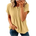 thumbnail image 4 of Dpjklzsn Women's Pintuck Short Sleeve Blouse, Half Button Crewneck Shirt with Pleated Front for Casual Summer Wear, 4 of 6