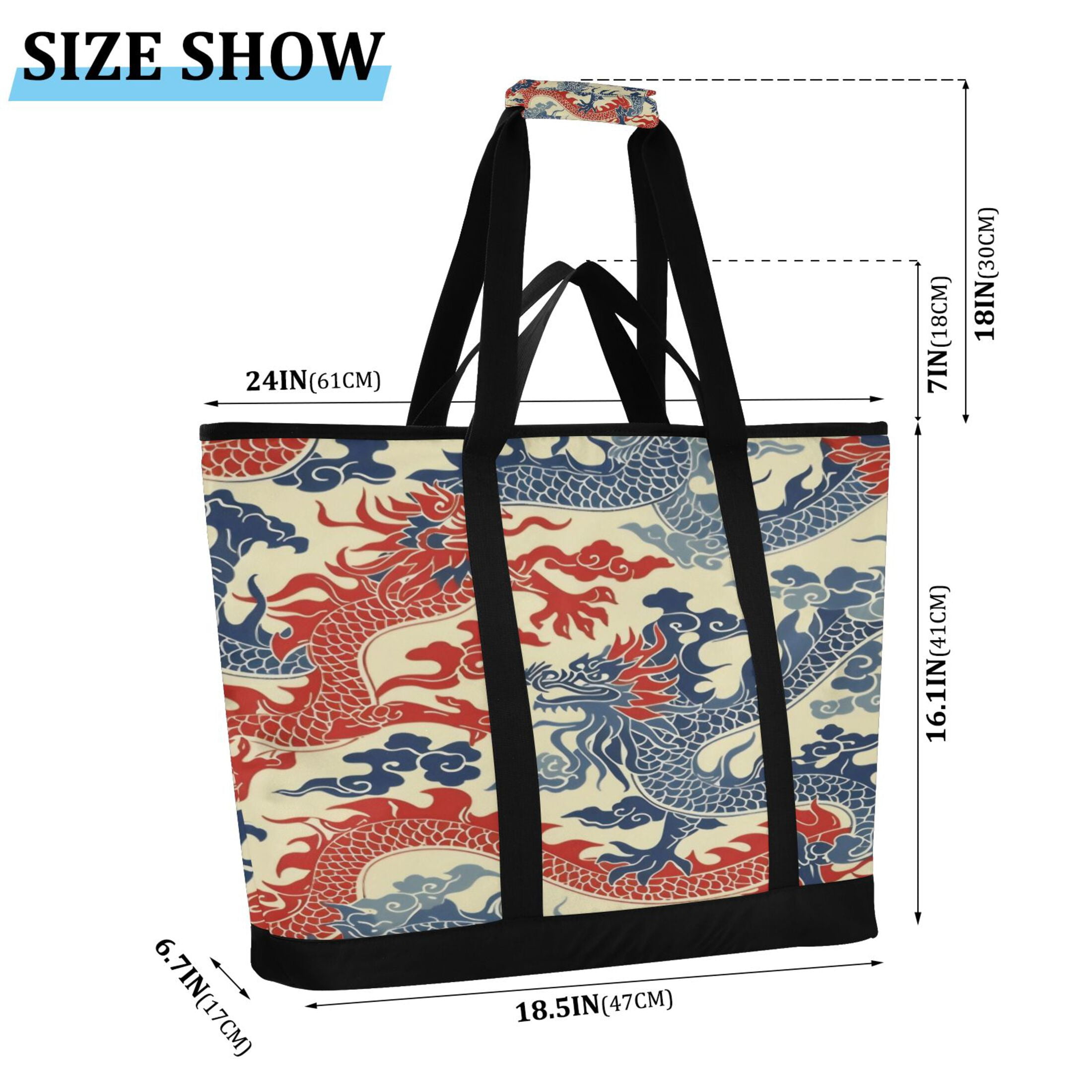 Large Hand-held Ice Pack Picnic Bag Insulation and Refrigeration Suitable for Shopping Picnics and Camping Red and Blue Dragon