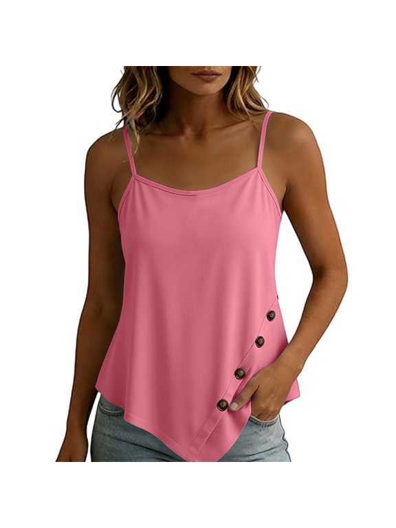 Spring Sales Saving $10 Women's Tanks & Camis Women's Tank Top,V Neck Spaghetti Strap Side Slit Button Camisole Lightweight Casual Summer Under $15
