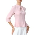 thumbnail image 4 of INSPIRE CHIC Elegant Work Shirts for Women's 3/4 Sleeve Mock Neck Buttons Office Formal Blouses XS Pink, 4 of 6