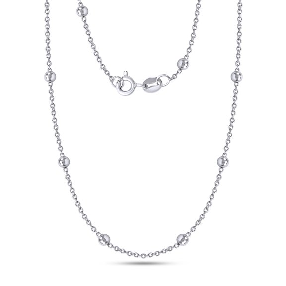 AFFY Ball Bead Station Chain Necklace for Women Italian Crafted 1.30mm Satellite Bead Station Cable Chain Necklace with Spring Ring Clasp in 14K White Gold Over 925 Sterling Silver- 16 Inch