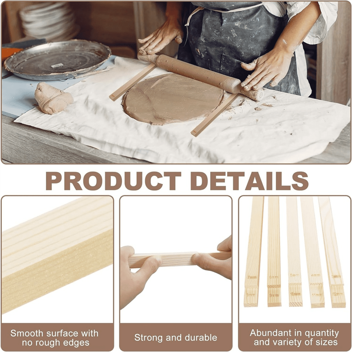 30 Piece Pottery Teaching Rolling Clay Sticks Wooden Clay Roller Guide Clay Tools Wooden Rolling Pin Guide Stick Set