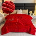 thumbnail image 7 of WOOW DEPOT Thick Fleece Bed Blanket, 1 PCS Rose Ornate Printed 7.3 lbs Heavy, Soft Warm Mink Blanket Luxurious Reversible, Full Queen 78.7" x 90.5", Red, 7 of 7