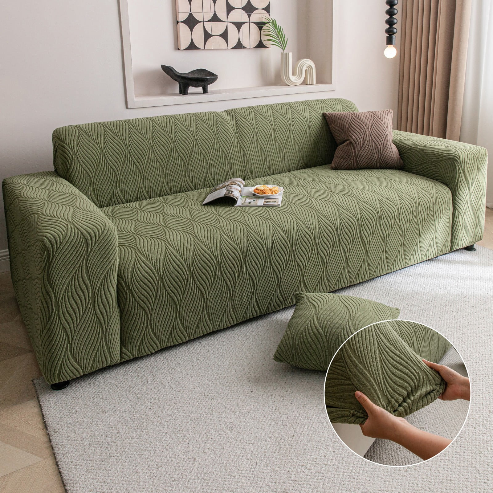 ANMINY Stretch Sofa Covers Couch Covers Furniture Protector Sofa Slipcover Leaf Pattern 1-seater (35"-55")
