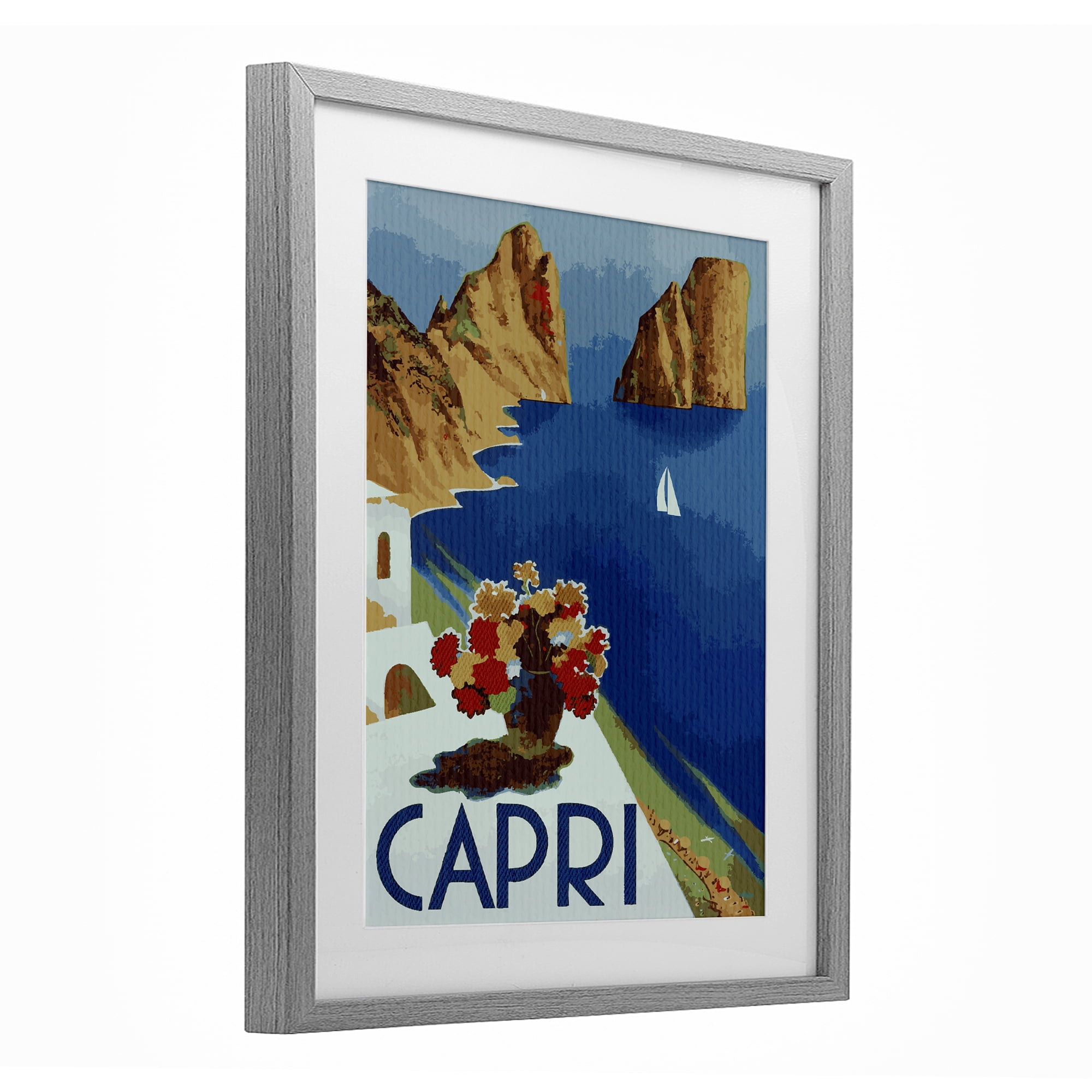 Stupell Industries Capri Island Cliffs Gray Framed Print Under Glass, design by Lil' Rue