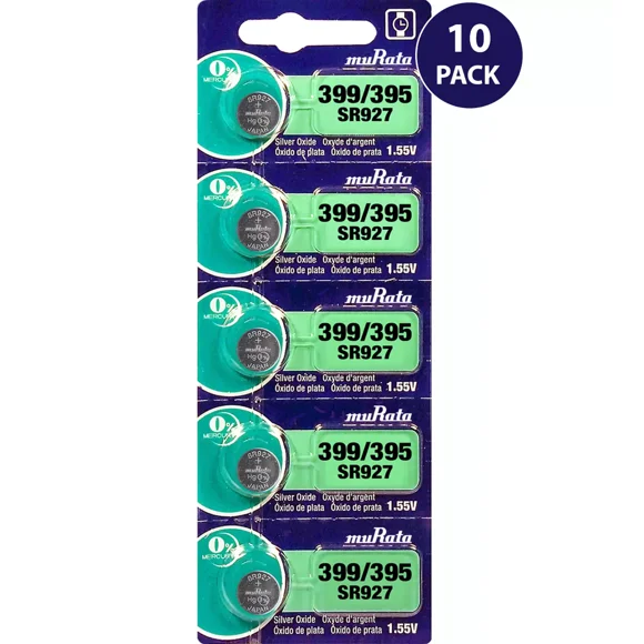 Murata 399/395 (SR927) 1.55V 0%Hg Watch Battery (10 Batteries)