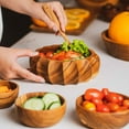 thumbnail image 3 of Fluted Round Teak Wood Bowl, 3 of 5