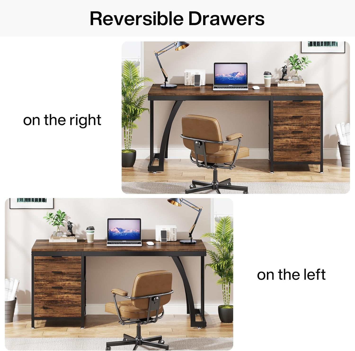 Tribesigns Computer Desk with 3 Drawers, 59-Inch PC Desk with Reversible Drawers, Industrial Study Writing Table Workstation with File Storage for Home Office, Rustic Brown