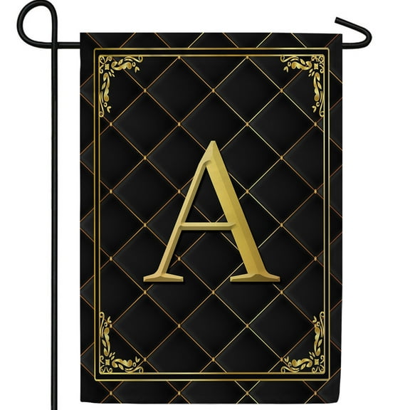 America Forever Monogram A Garden Flag, 12.5 x 18 inch Double Sided, Black Gold Quilted Design, Decorative Letter A Flag, Elegant Monogrammed Banner, Personalized Initial Outdoor Decor, Yard Flag