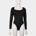 thumbnail image 4 of Women Square Neck Long Sleeve Thong Bodysuit T-Shirt Basic Plain Solid Color Bodycon Romper Top One-Piece Jumpsuits, 4 of 9