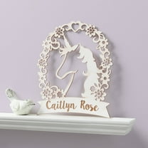 Personalized Antique White Unicorn Wood Plaque