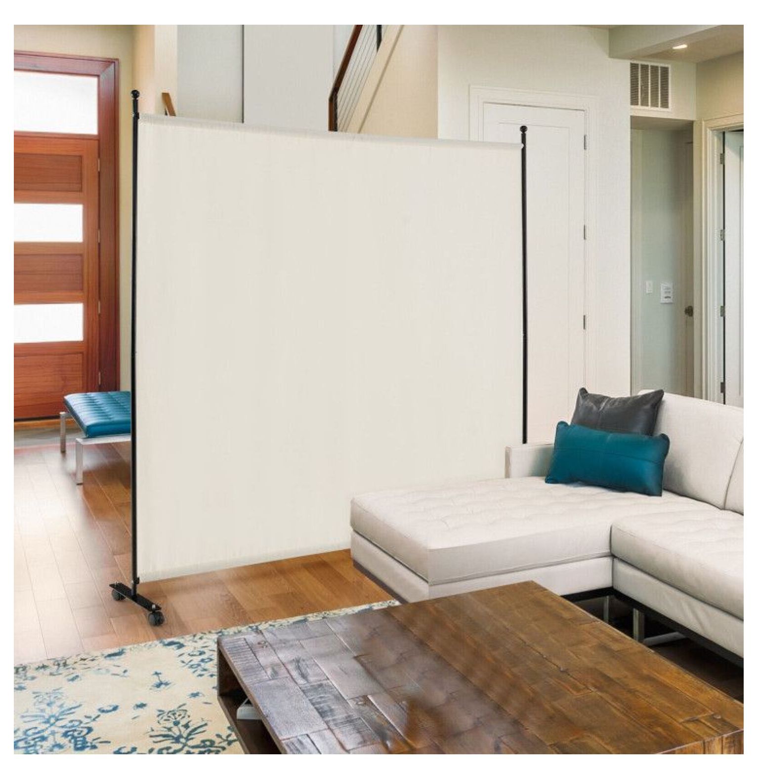 Yunken Single Panel Rolling Room Divider with Smooth Wheels, 6 Ft Tall Mobile Privacy Screen for Home & Office