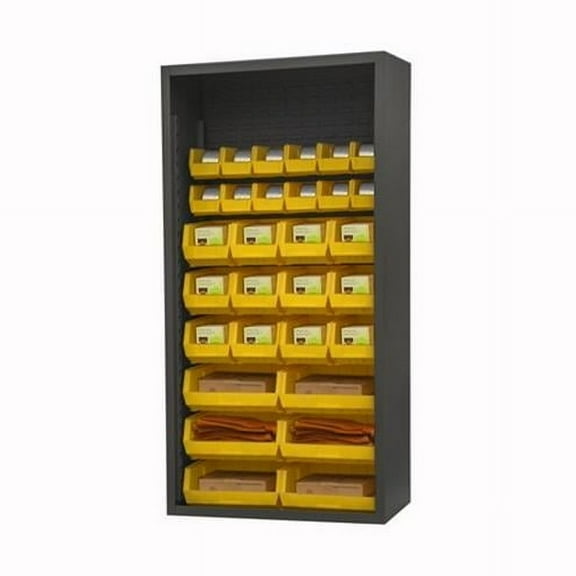 Durham 5011-30-95 36 in. 12 Guage Enclosed Shelving with 30 Yellow Hook on Bins, Gray