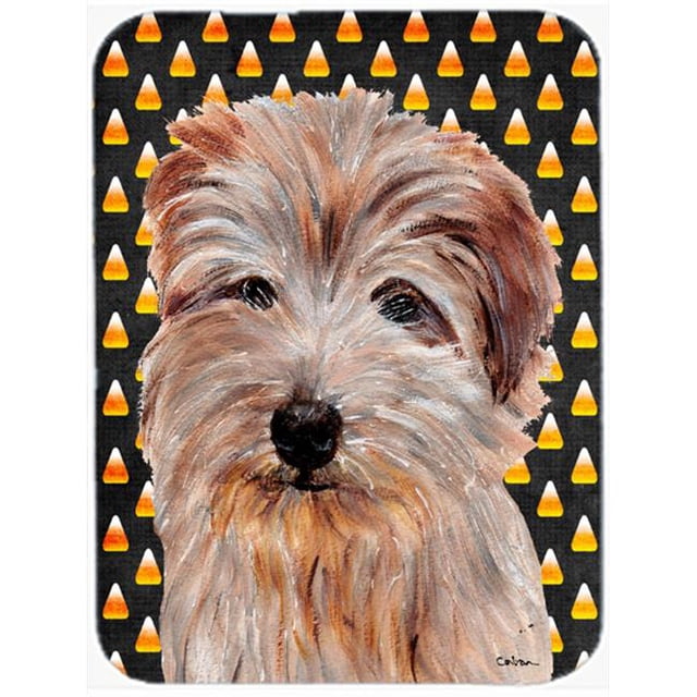 Carolines Treasures SC9664LCB Norfolk Terrier Candy Corn Halloween Glass Cutting Board - Large