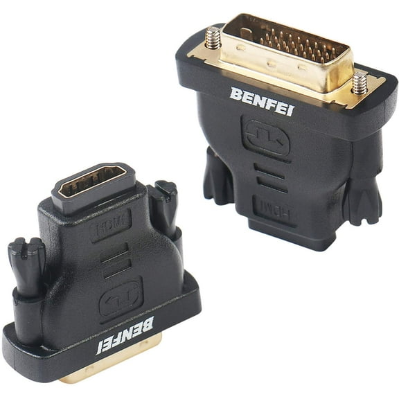 DVI to HDMI, Bidirectional DVI (DVI-D) to HDMI Male to Female Adapter with Gold-Plated Cord,2pack