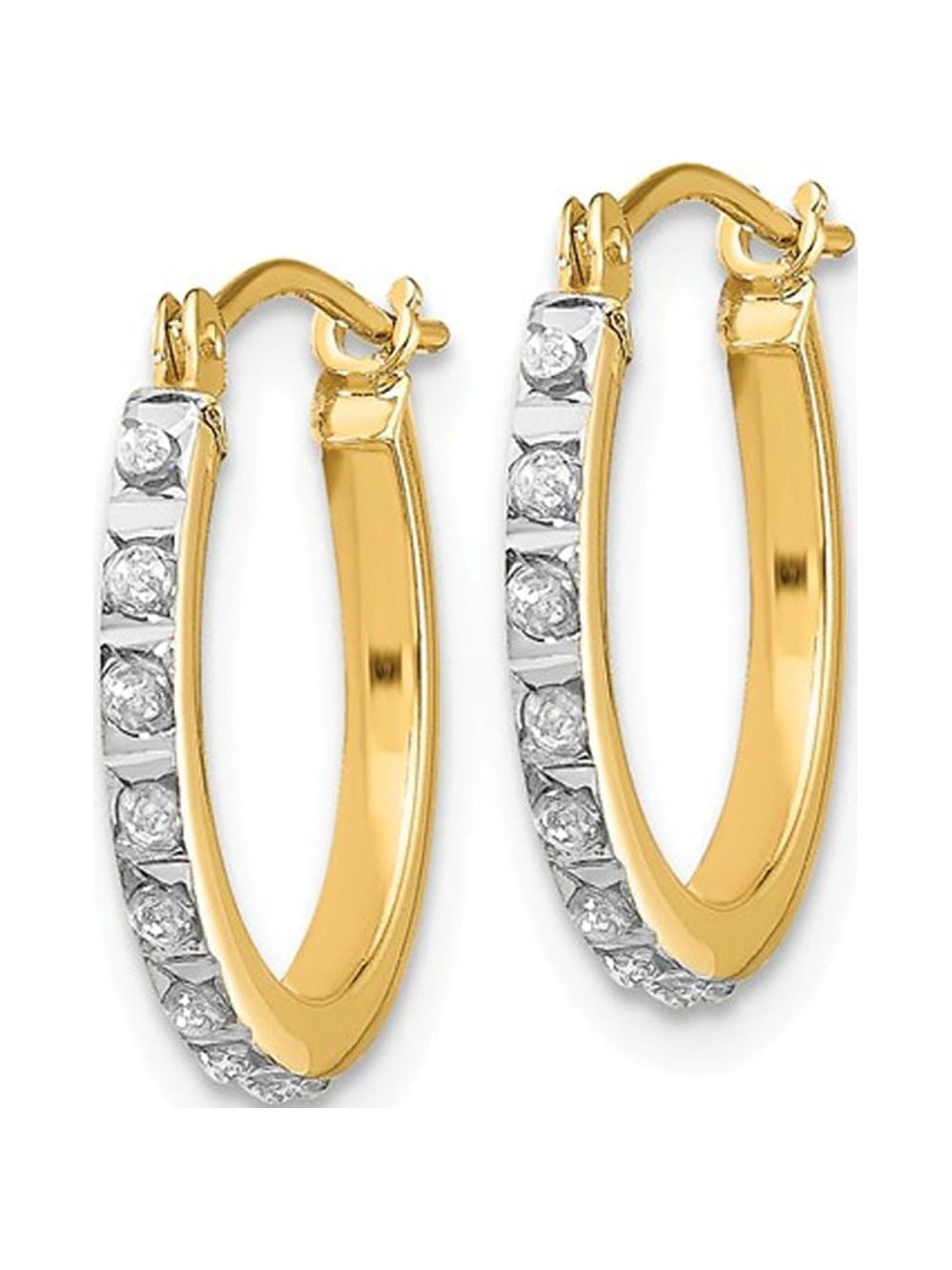 Accent Diamond Small Hinged Hoop Earrings in 14K Yellow Gold (2/3 inch) for Women