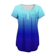 thumbnail image 4 of Save On Women's Gradient T Shirts Front Pleated Tops Scooped Neck Button-Up Tunic Top Loose Causal Short Sleeve Shirt Hiking Going Out Blouses, 4 of 6