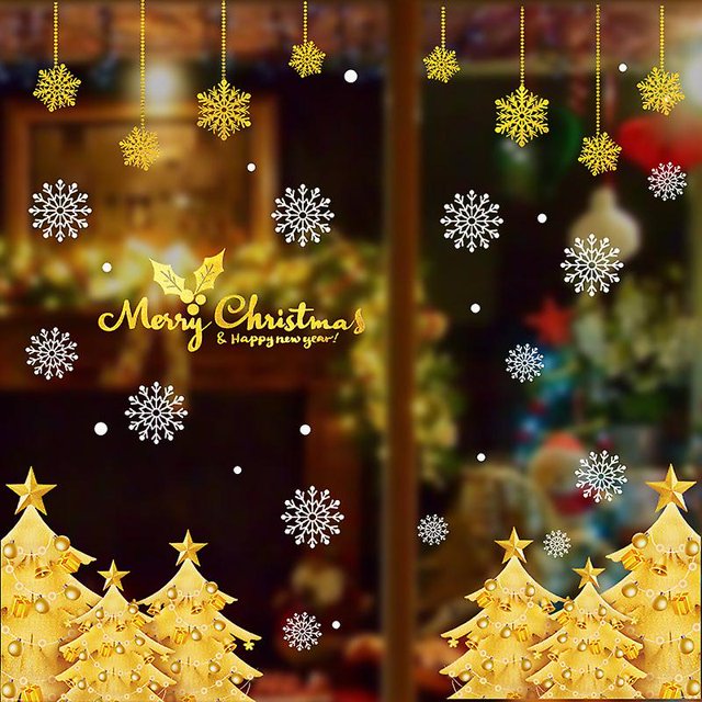 Bell Golden Snowflake Christmas Sticker Window Glass Background Christmas Decoration Electrostatic Sticker Afortunado Sencillez