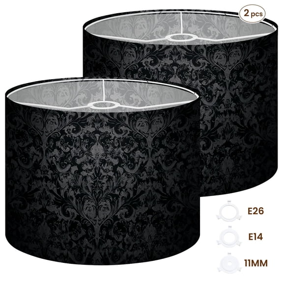 2pcs Set Drum Lampshades (13"x13"x10"), Luxury seamless charcoal gothic Fabric Lamp Shades, Simple Assembly Needed.