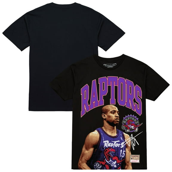 Men's Mitchell & Ness Vince Carter Black Toronto Raptors Hardwood Classics Player Arch T-Shirt