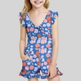 thumbnail image 4 of Spazoro Kids Girls Swimsuits, Chest Padded Floral Print Breathable Quick Drying Jumpsuit with Lace and Pocket Beach Swimming Pool Swimsuit for Chid Girls Navy Size 15 years, 4 of 9