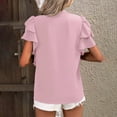 thumbnail image 4 of Ayolanni Pink Womens Tops Short Sleeve Flutter V-Neck Solid Blouses Lady Blouses Cheap S, 4 of 5