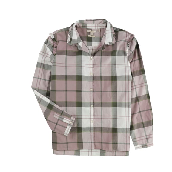 Barbour Womens Ruffled Plaid Button Down Blouse, Multicoloured, 14