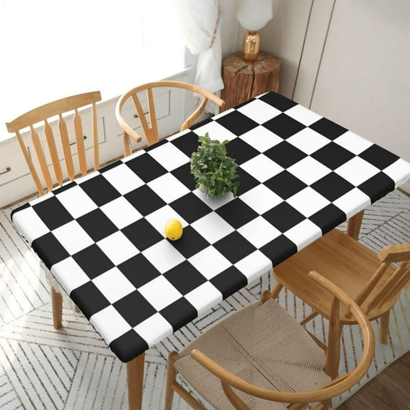 Marble Texture Tablecloth with Elastic Edge Rectangle Waterproof Oil-Proof Table Cloth Washable Reusable Table Cover for Kitchen Dining