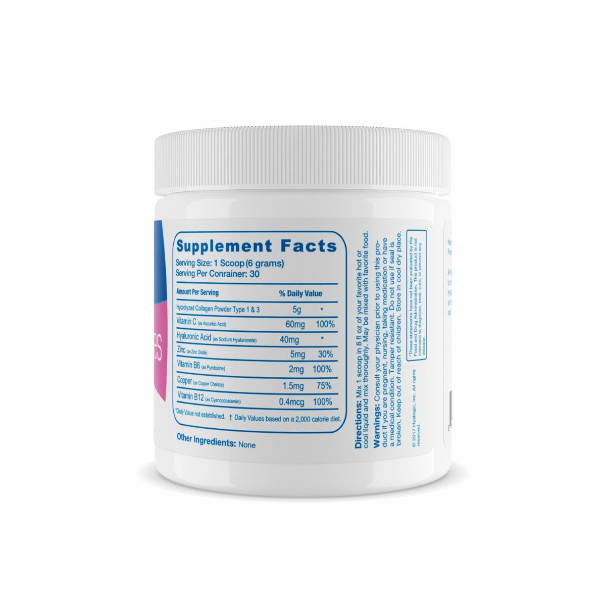 Hyalogic Collagen Peptides Unflavored 6.4 oz Powder