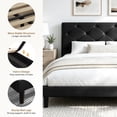 thumbnail image 4 of Queen Bed Frame with Upholstered Faux Leather Headboard, UHOMEPRO Platform Bed Frame with Wood Slat Support, No Box Spring Needed, Black, 4 of 10