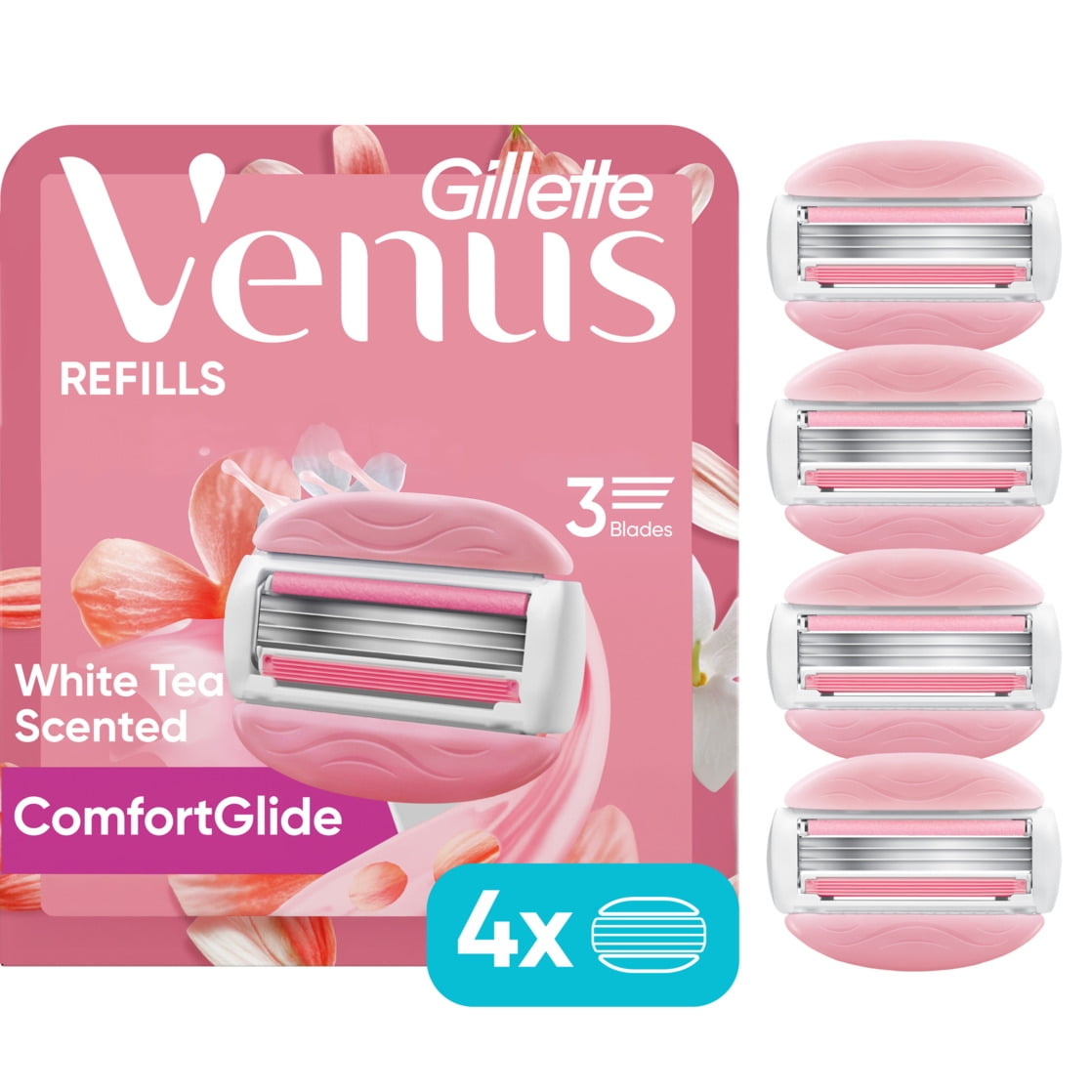 Venus Womens Razor Blade Refills, ComfortGlide 3 White Tea, 4 Count