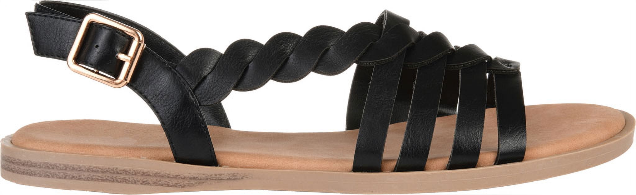 Women's Journee Collection Solay Flat Strappy Sandal Black Faux Leather 9 M