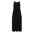 thumbnail image 4 of Wyobmus Linen Dresses for Women Summer Sleeveless V Neck Ruched Tank Dress Solid Casual Baggy Flowy Maxi Dresses With Pockets Black, 4 of 6