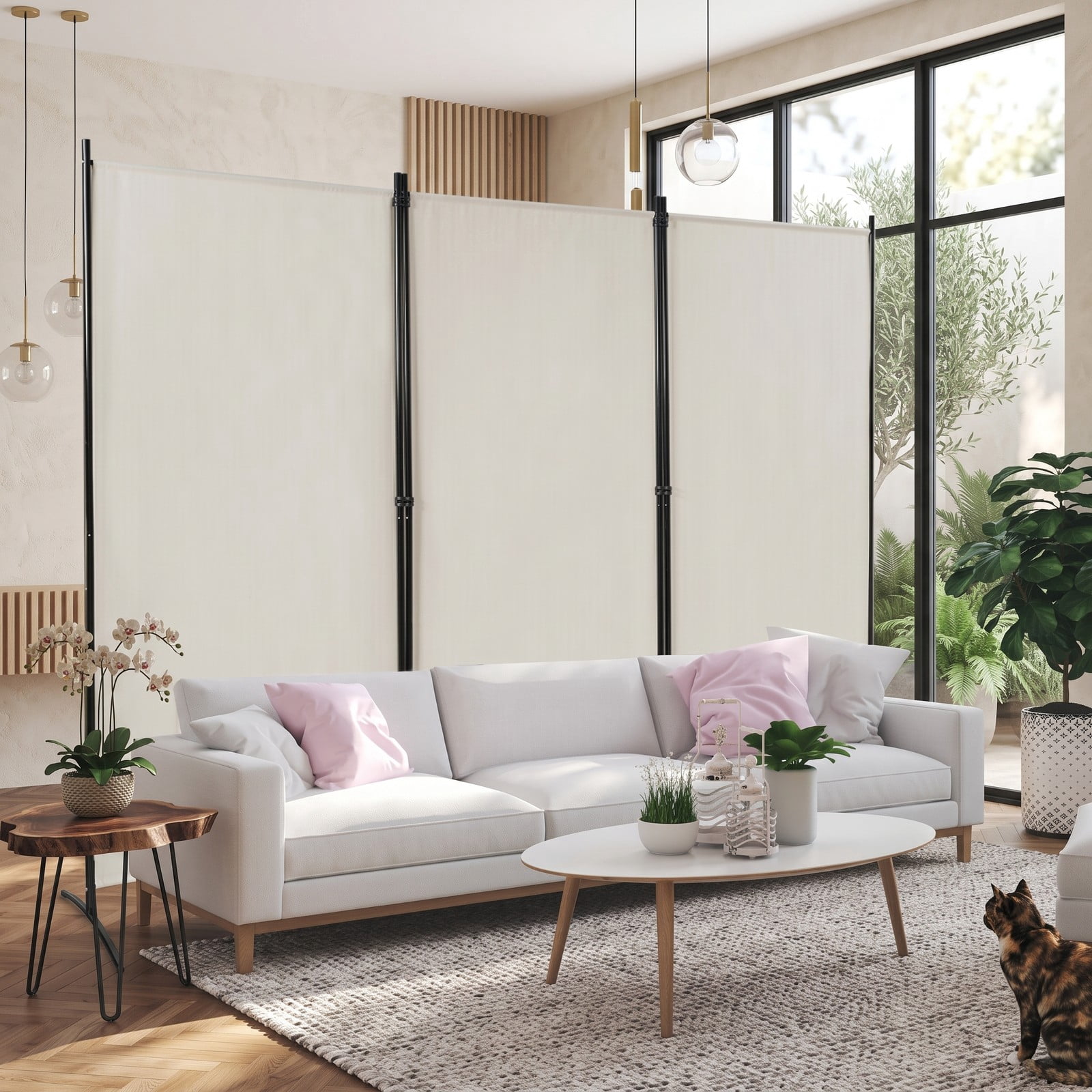 ALPULON 3-Panel Room Divider Folding Privacy Screen, 6 FT Freestanding Partition Panel Screen with Durable Hinges and Steel Base for Office, Bedroom, Home Decor, White
