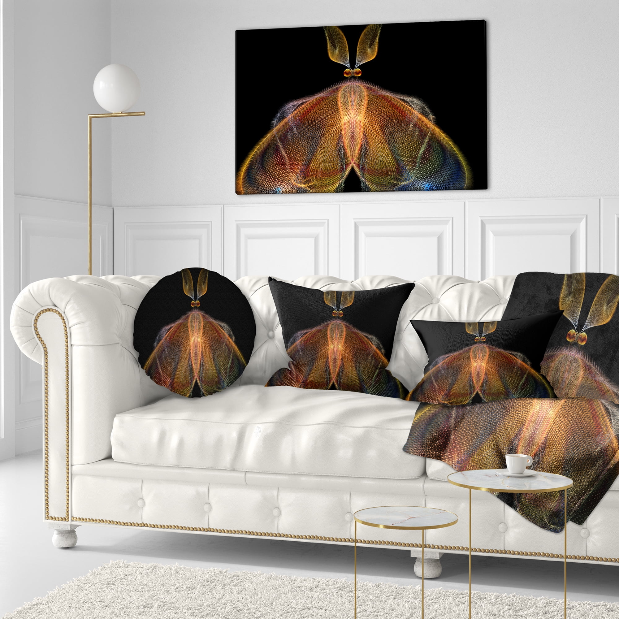 Designart Orange Fractal Butterfly in Dark - Abstract Throw Pillow - 12x20