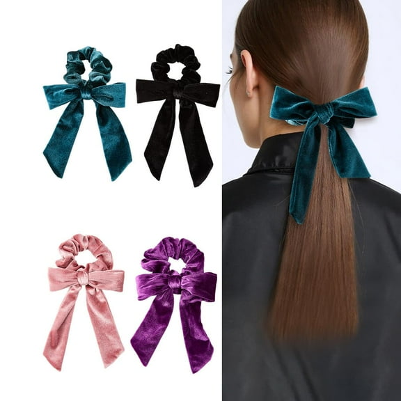 4Pcs Bowknot Hair Ties 150x90mm 4 Colors Velvet Elastics Hairbands Ponytail Holder Accessories for Women Everyday Wear Colorful