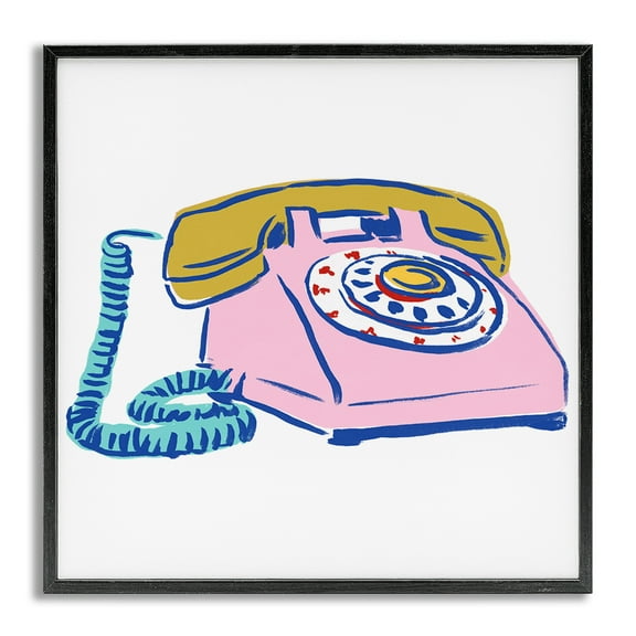 Stupell Industries Retro Rotary Telephone Novelty Painting Gray Framed Art Print Wall Art, 12 x 12