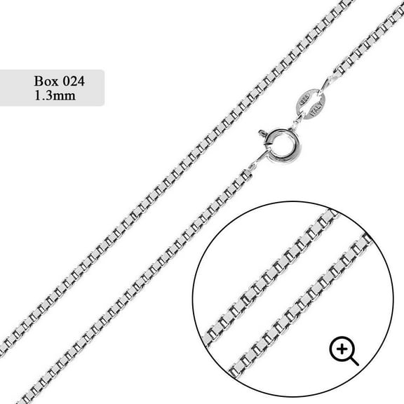 Sterling Silver 925 High Polished Box 024 Chain 1.3mm Made in Italy 18" Jewelry Female Unisex