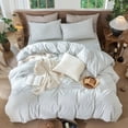 thumbnail image 2 of MooMee Gingham Duvet Cover Set Queen 100% Washed Cotton Linen Like Textured Breathable Lightweight 3-Piece (Northern Droplet Grey, 90"x90"), 2 of 8