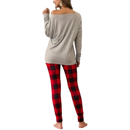 Christmas Pajamas Set for Women Ladies Long Sleeve Sexy Off Shoulder ...