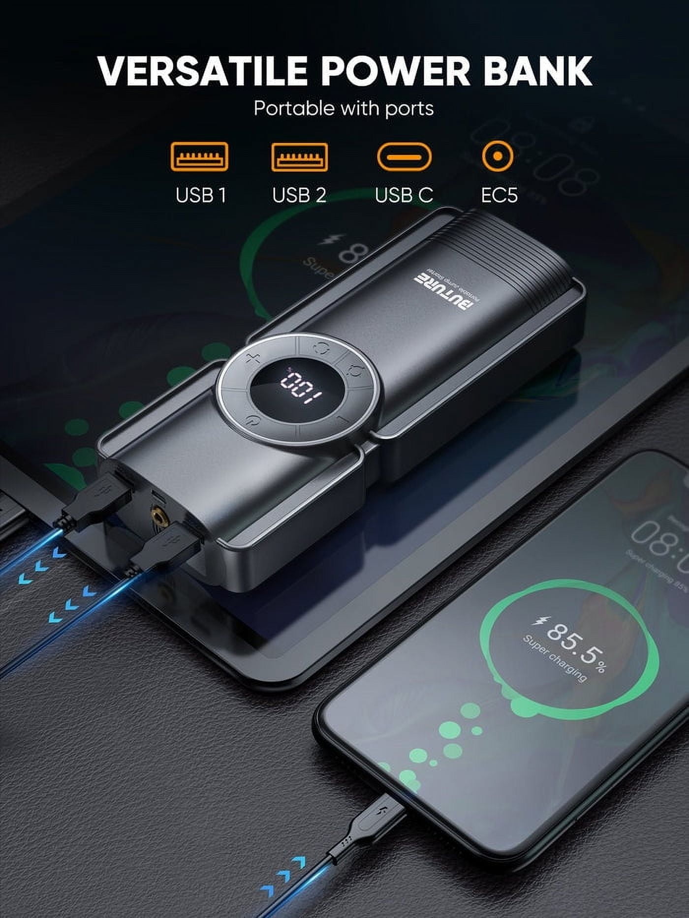 4000A Peak Car Battery Jump Starter With Air Compressor 150PSI, Power Bank 12V Digital Tire Inflator