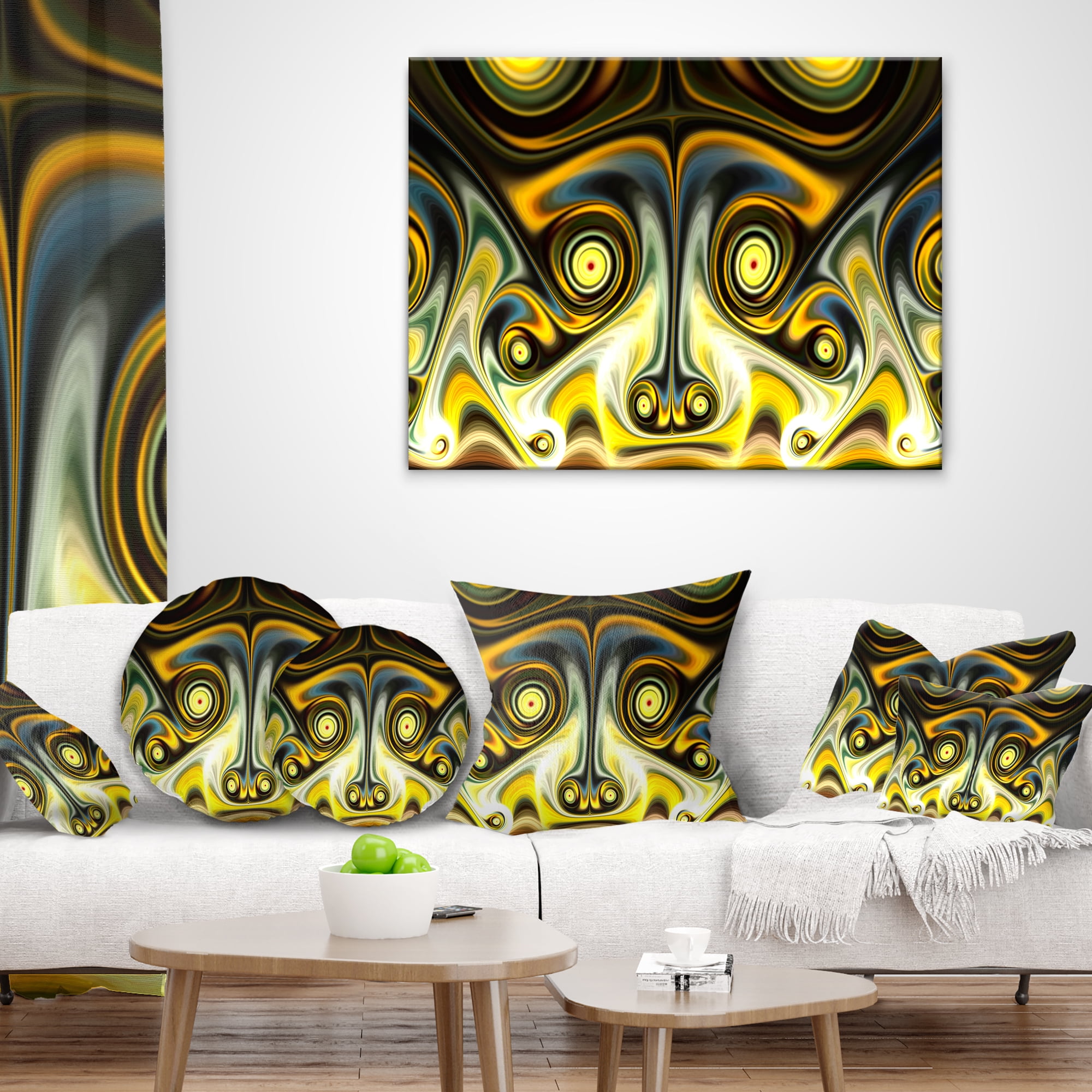 Designart Unique Light Yellow Fractal Design Pattern - Abstract Throw Pillow - 18x18
