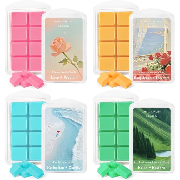SCENTORINI Aromatherapy Wax Melts, Multi-Scent Wax Cubes for Warmers Natural Soy Candle Making, 4Pack