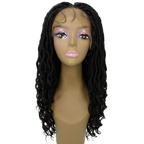 LUXLUXE Andrea 4x4 Curly Long 4X4 Hand Tied Lace Braid Wig, Beauty Heat Resistant Fiber, 20  Shades of Natural, Dip Dyed, & Blended Colors