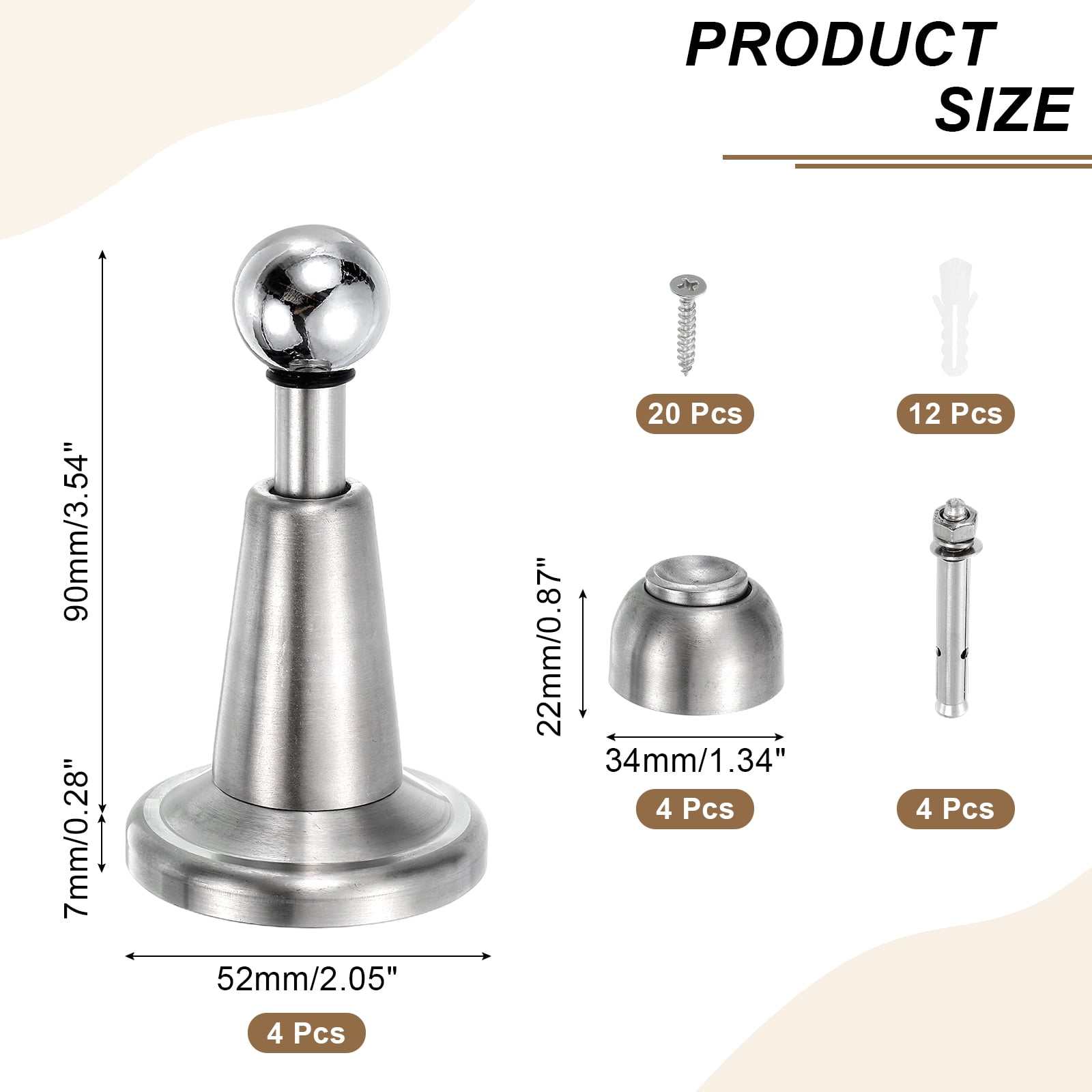 Uxcell 4Pcs Magnetic Door Stopper, 304 Stainless Steel Silent Floor Door Stop, Silver